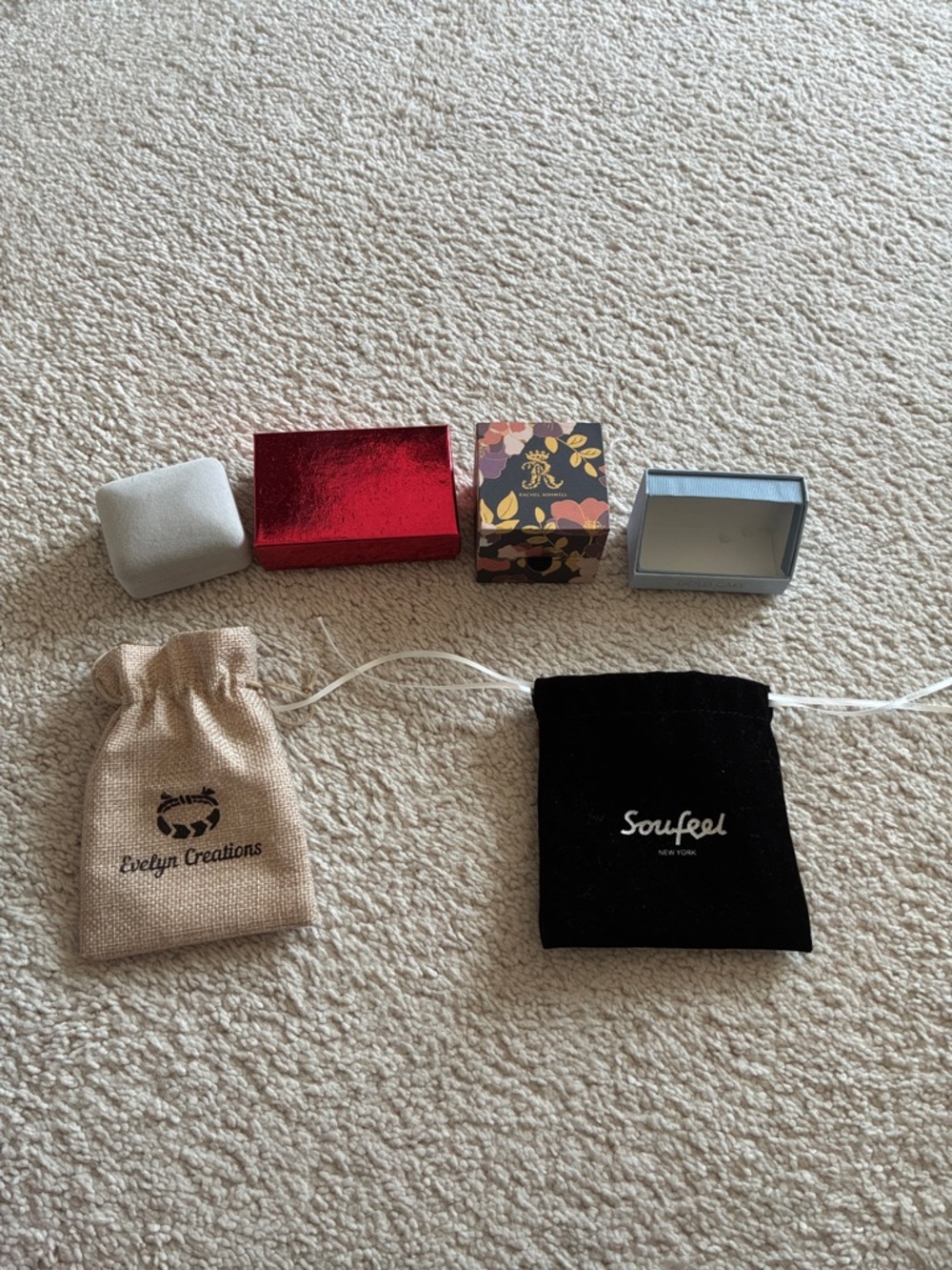 Assorted Jewelry Gift Boxes and Pouches - Black, Red, Floral, Gray, Natural